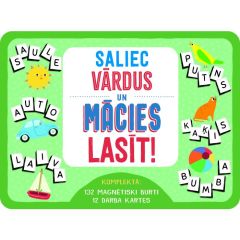 Saliec vārdus un mācies lasīt! Komplektā: 132 magnētiski burti, 12 darba kartītes